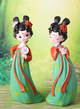 国潮古风唐宫夜宴侍女摆件少女新汉服公仔女生书房客厅装饰工艺品