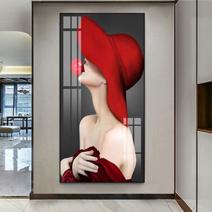 轻奢风玄关装饰画时尚美女艺术人物挂画竖版走廊过道墙壁画晶瓷画