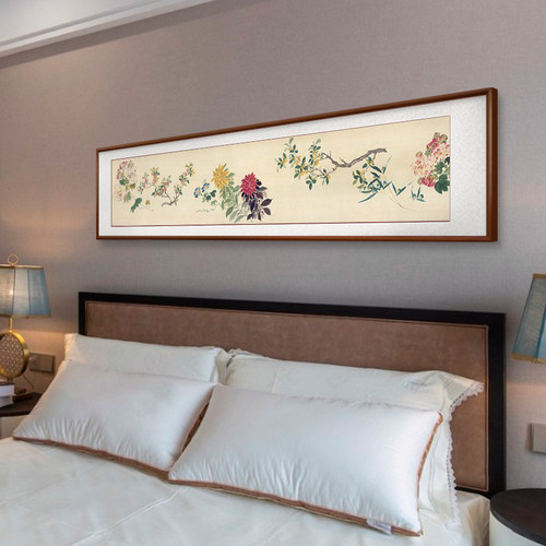 卧室画床头挂画主卧房间中式装饰画客厅背景墙画新中式横幅壁画