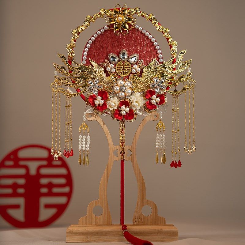 道具中式成品婚礼手工红色团扇手捧花结婚新娘2024古风扇子