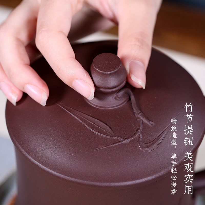 宜兴紫砂杯男女士全手工原矿紫泥大容量宁静致远泡茶盖杯