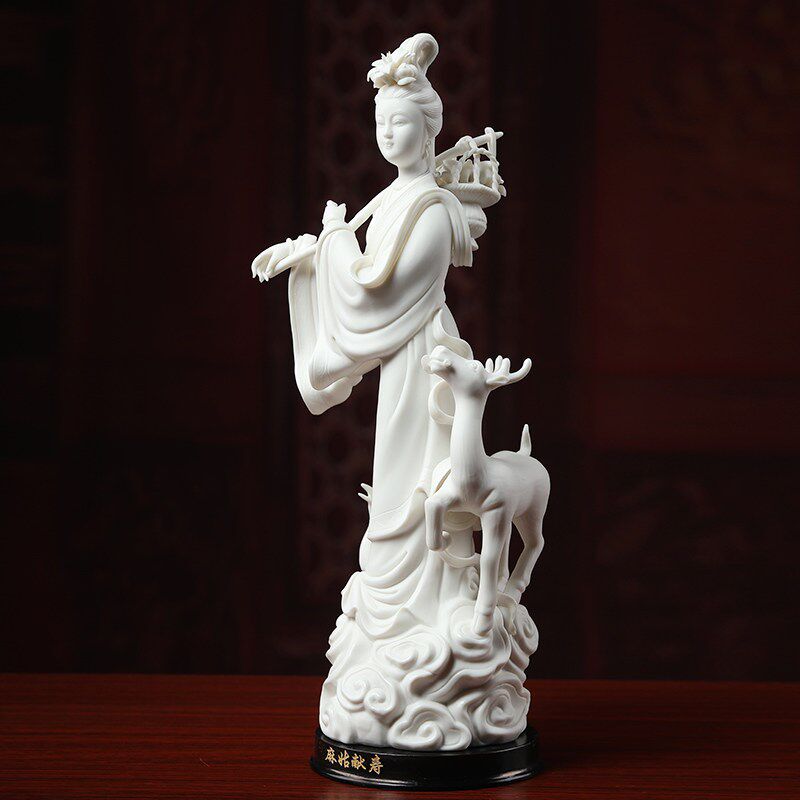戴玉堂陶瓷摆件《麻姑献寿》仙女娘娘祝寿送老人礼物装饰工艺品