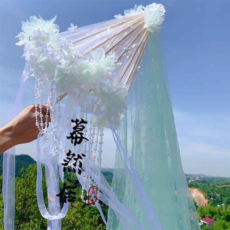 复古唯美古风花伞Lolita汉服道具配饰手持伞儿童飘带cos法式摄影
