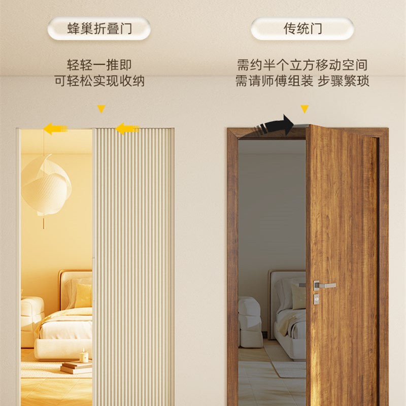 隐形门帘蜂巢折叠门推拉门免打孔空调保温家用卧室厨房简易隔断帘