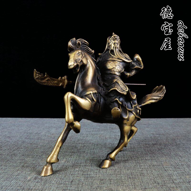 纯铜骑马关公像摆件神像铜像供奉镇宅招财武财神家居摆设开业礼品