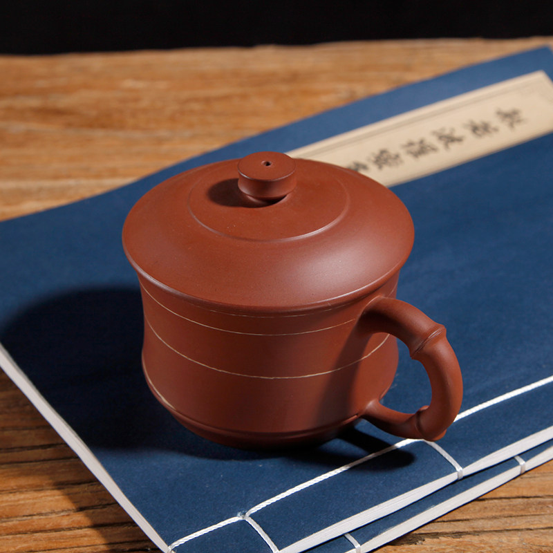 荣昌陶安陶全手工盖杯绞泥竹节杯功夫茶具纯手工办公个人非紫砂杯