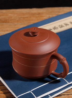 荣昌陶安陶全手工盖杯绞泥竹节杯功夫茶具纯手工办公个人非紫砂杯