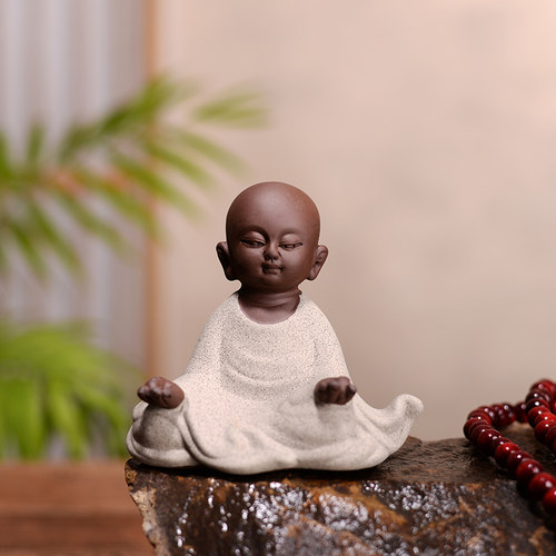 花盆摆件 微景观禅意中式个性陶瓷 盆景造景装饰品小和尚花宠桌面