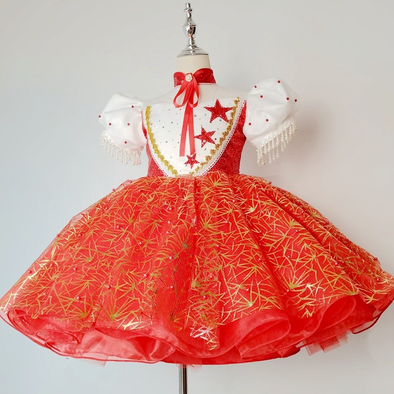 儿童走秀表演礼服红歌朗诵演出服国风生日公主裙女童大合唱钢琴服图片