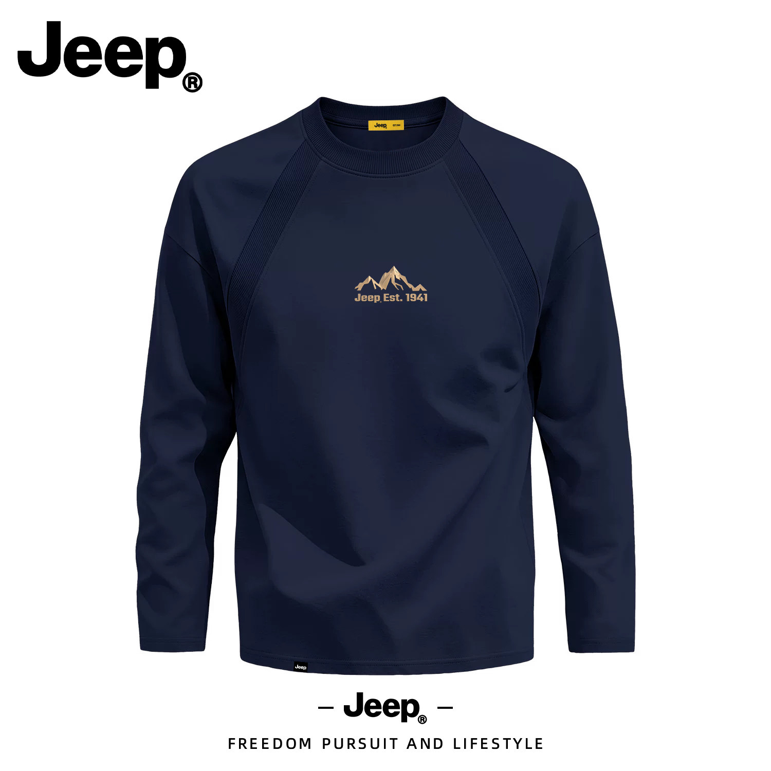 JEEP/吉普美式复古拼接长袖T恤男秋季插肩袖高级感舒适休闲上衣图片