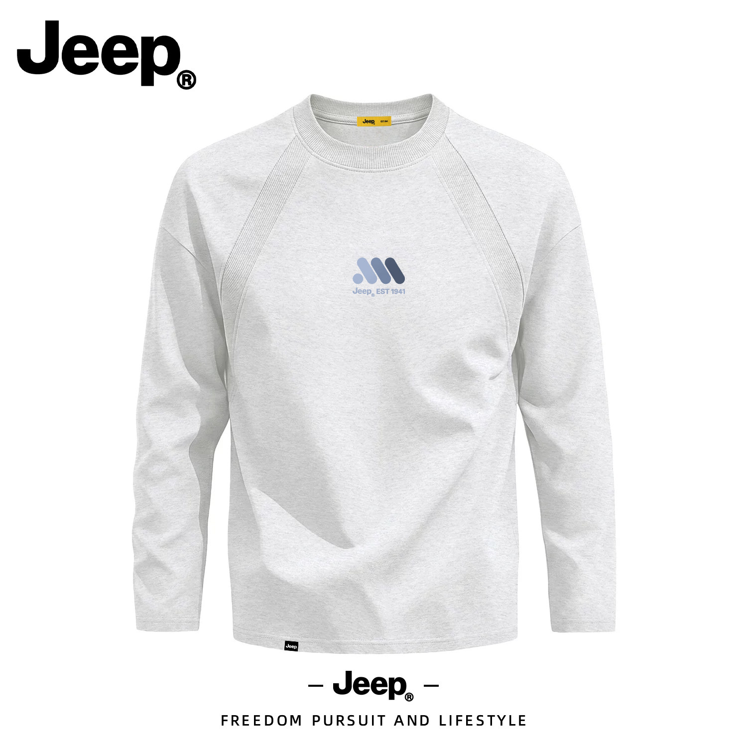 JEEP/吉普美式复古斜线三点式长袖T恤男秋季圆领插肩宽松休闲上衣图片
