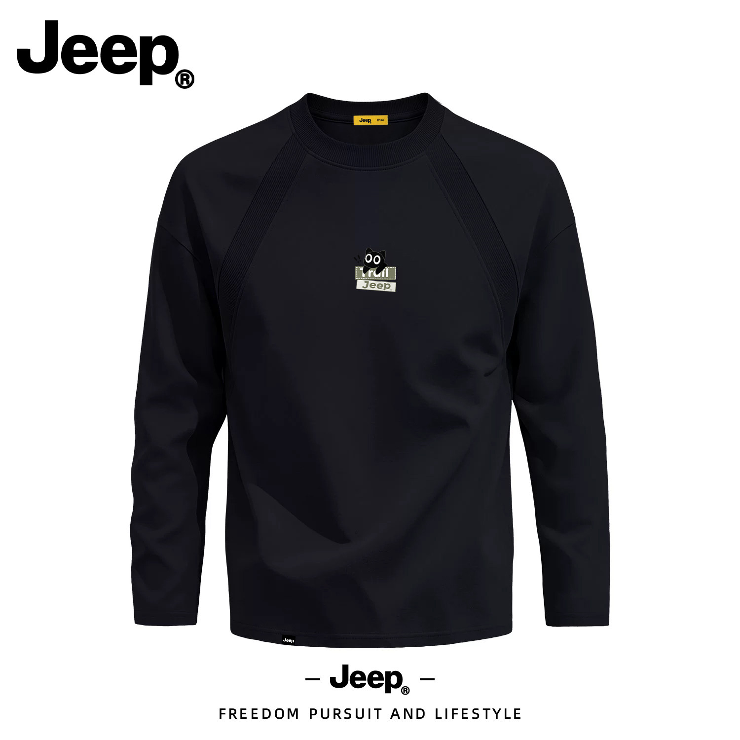 JEEP/吉普萌宠解构插肩袖T恤男秋季2026新款圆领休闲百搭长袖上衣图片