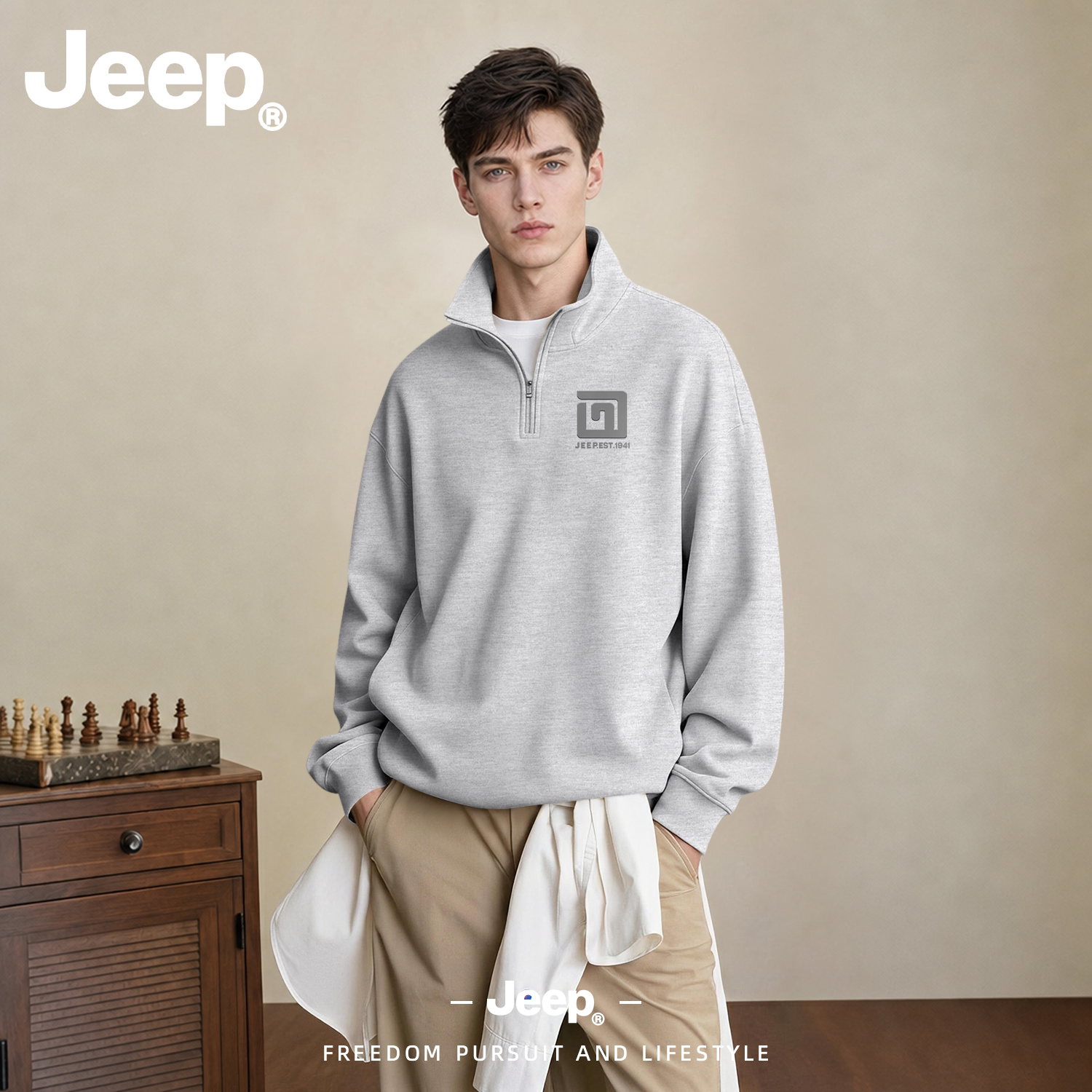JEEP/吉普美式半拉链立领卫卫衣