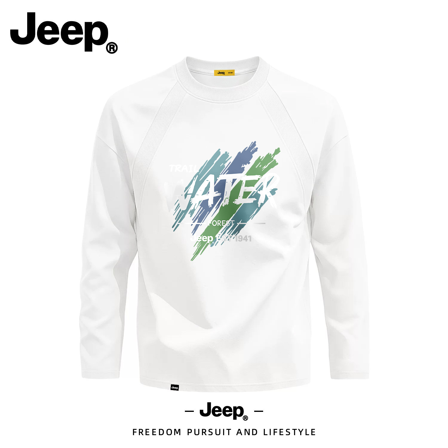 JEEP/吉普美式复古长袖T恤男秋季印花圆领解构拼接宽松百搭上衣图片
