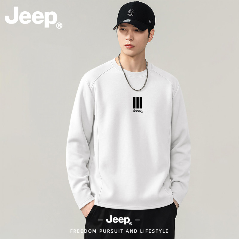 JEEP/吉普美式三竖线圆领卫衣男秋季新款休闲宽松简约运动风上衣