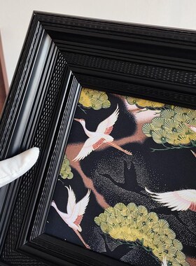 中古风小画客厅书房墙面装饰画 新中式厚框仙鹤黑色高级感实木挂