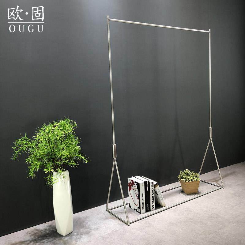 服装店展示架时尚男女装店银色拉丝实心不锈钢落地中岛架挂衣服架