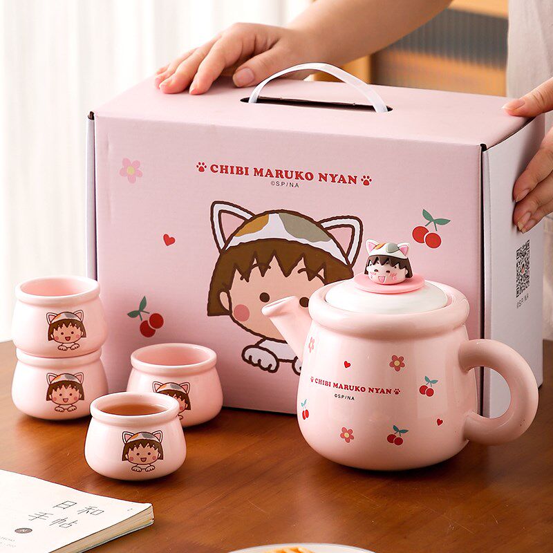 樱桃小丸子陶瓷泡茶壶2024新款花茶壶套装家用女茶杯具新婚伴手礼