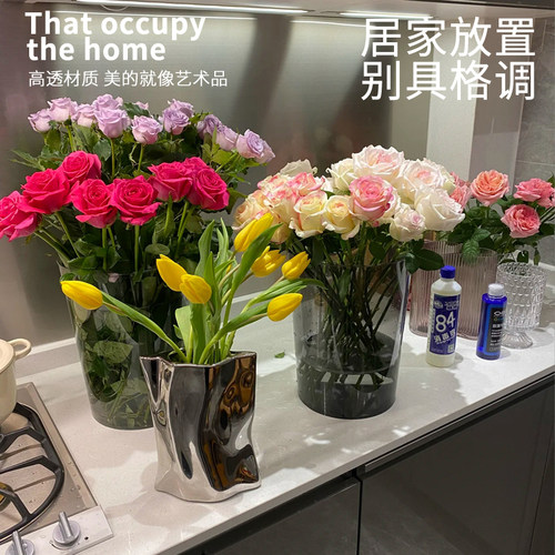 醒花桶透明亚克力家用花店专用深水大号花桶鲜花桶塑料养花插花桶