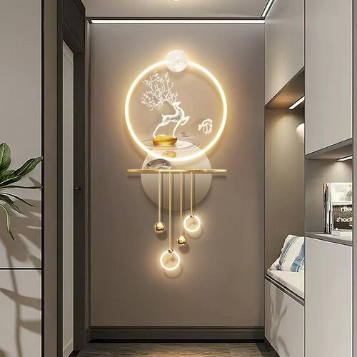 高端大气入户门玄关装饰画带led发光壁灯画走廊过道立体轻奢挂画