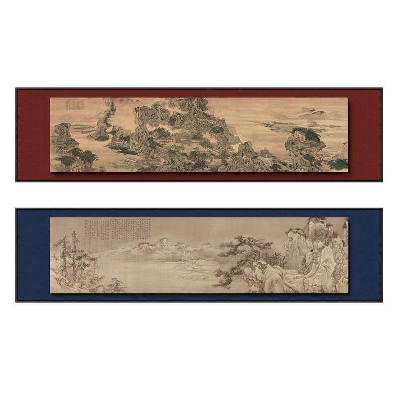 新中式茶室桌面背景装饰画苍松图风景书房挂画酒店餐厅长横条壁画