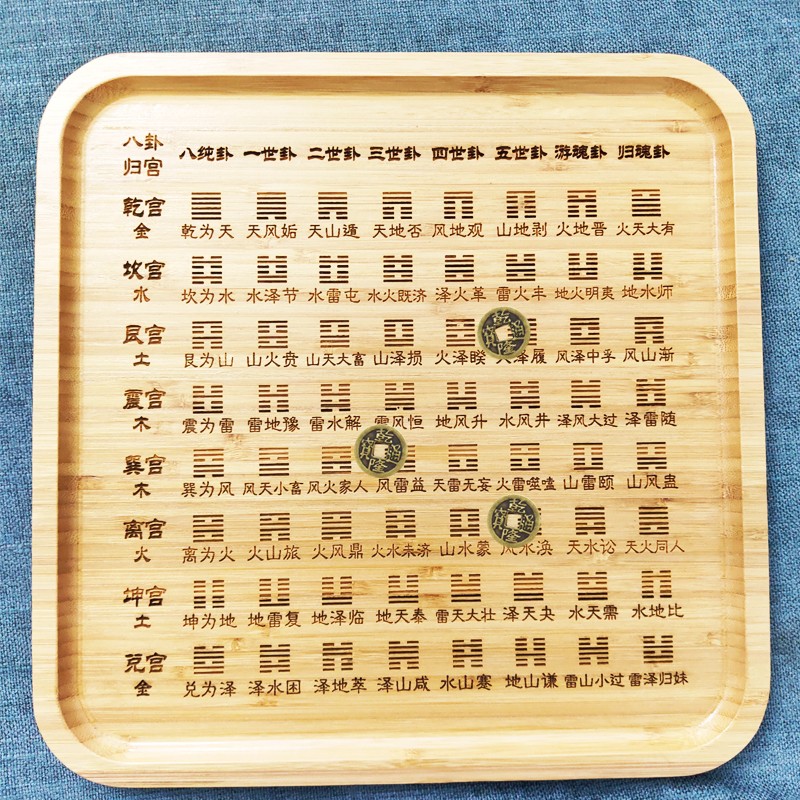 楠竹激光雕刻六爻卦盘学习用具摆件先天后天八卦64卦盘六十四卦盘