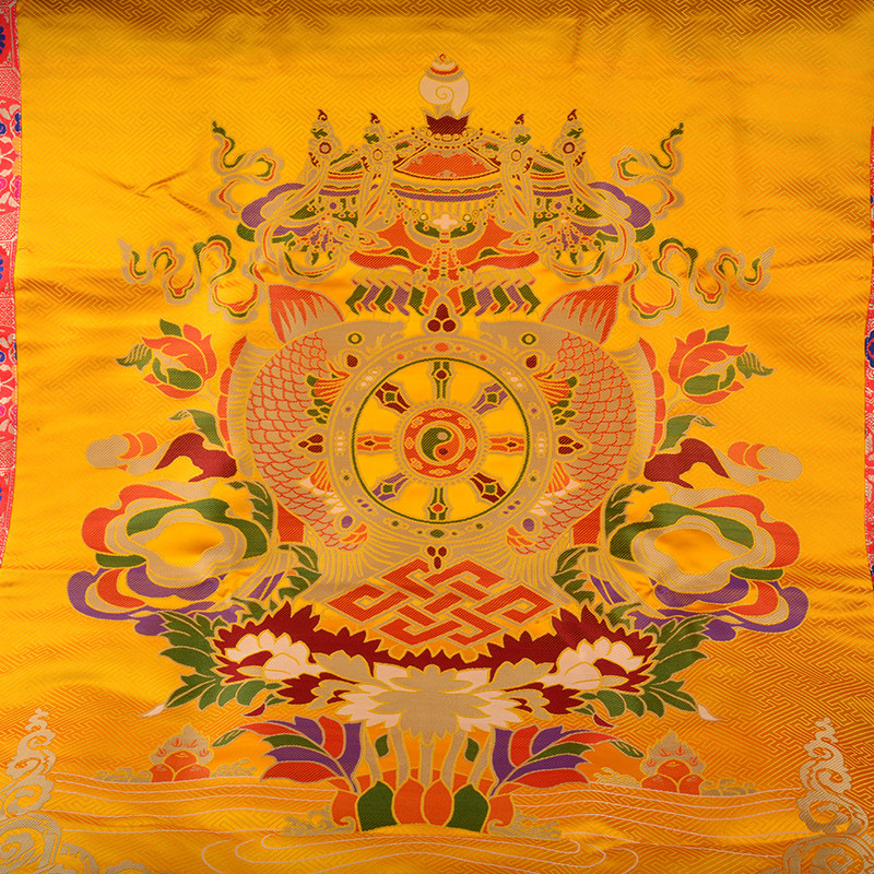 藏式双面十相自在门帘 八吉祥提花黄色款中式风