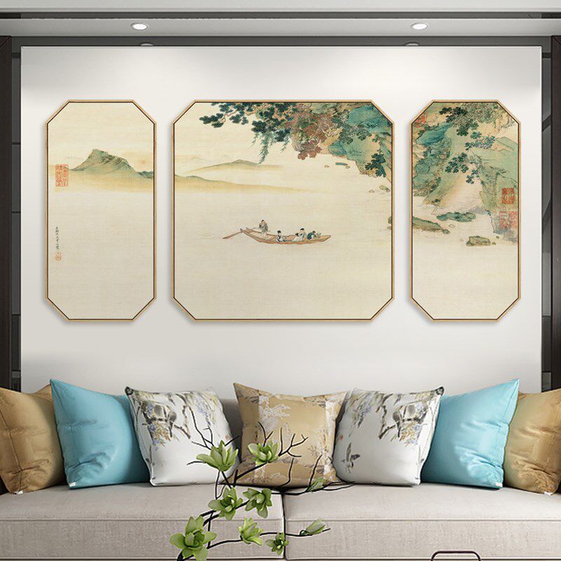 水墨宣言 新中式背景墙三联幅古风装饰画茶室墙饰壁画赤壁赋国画