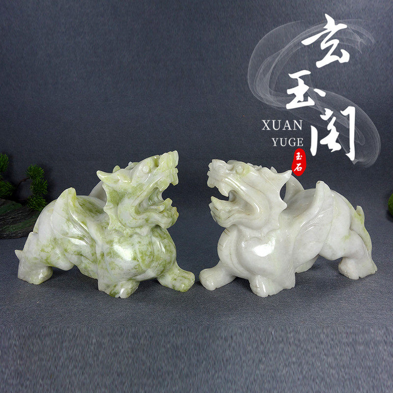 天然玉石招财貔貅一对蓝田玉中式家居摆件玄关装饰品礼品工艺品