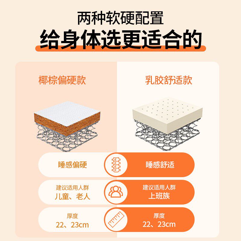 弹簧床垫2米乘2米2独立静音乳胶软垫20cm厚椰棕硬家用卧室可定制