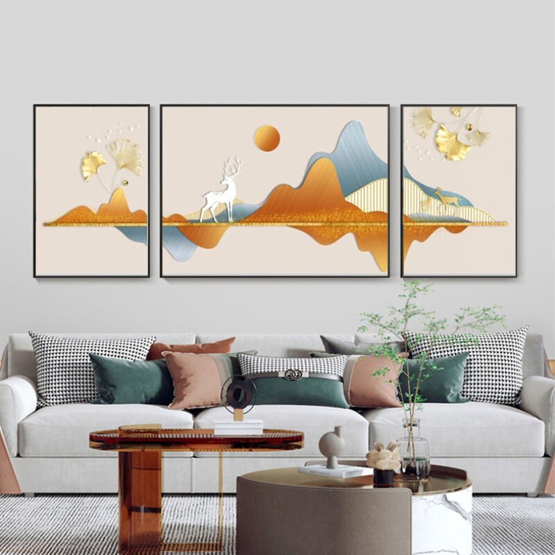 新款大气装饰画沙发背景墙壁有框晶瓷挂画客厅轻奢山水风景三定做