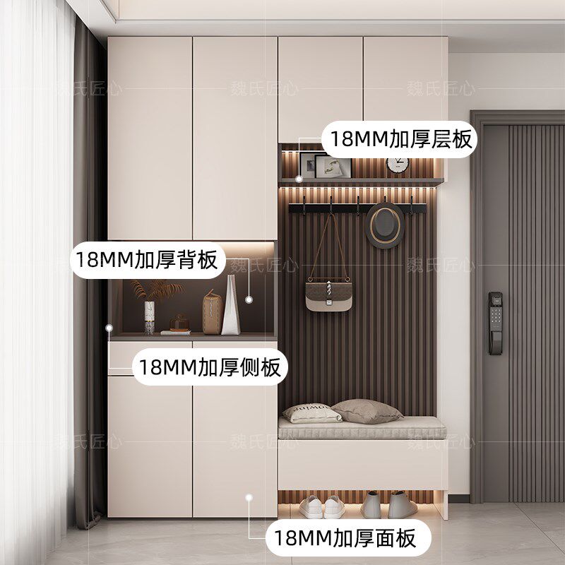 鞋柜一体新款玄关柜实木家用靠墙衣帽柜极有家鞋帽门厅柜高置物柜