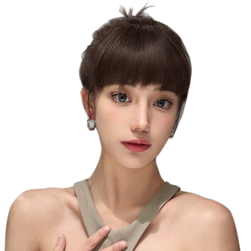 狗啃刘海假发女自然前额真发眉上隐形无痕假刘海短发齐厚假头帘贴
