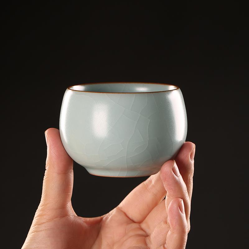 熹言汝窑天青陶瓷杯 中式复古个人功夫茶盏 德化县开片茶具礼盒