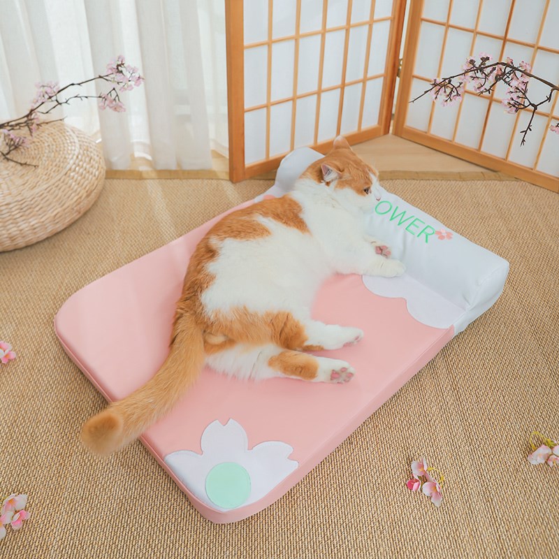 宠物可爱冰糖樱花垫子泰迪可拆洗防水舒适窝小狗狗防滑四季通用床