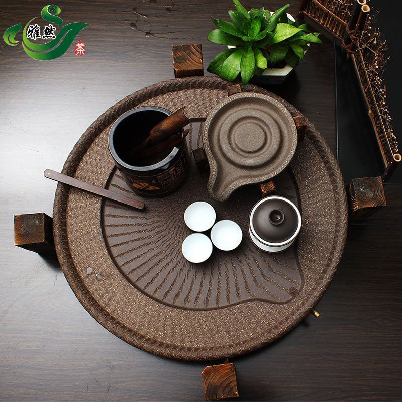 复古个性茶海黑砂石功夫茶具石头茶盘圆形家用石茶台简约石材石磨