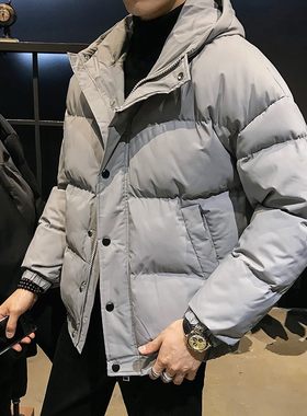 男士冬季面包服羽绒棉外套短款加厚棉衣橘色潮流棉服韩版棉袄连帽