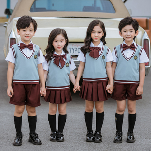 儿童班服复古蓝英伦学院风小学生校服夏装大班毕业演出幼儿园园服