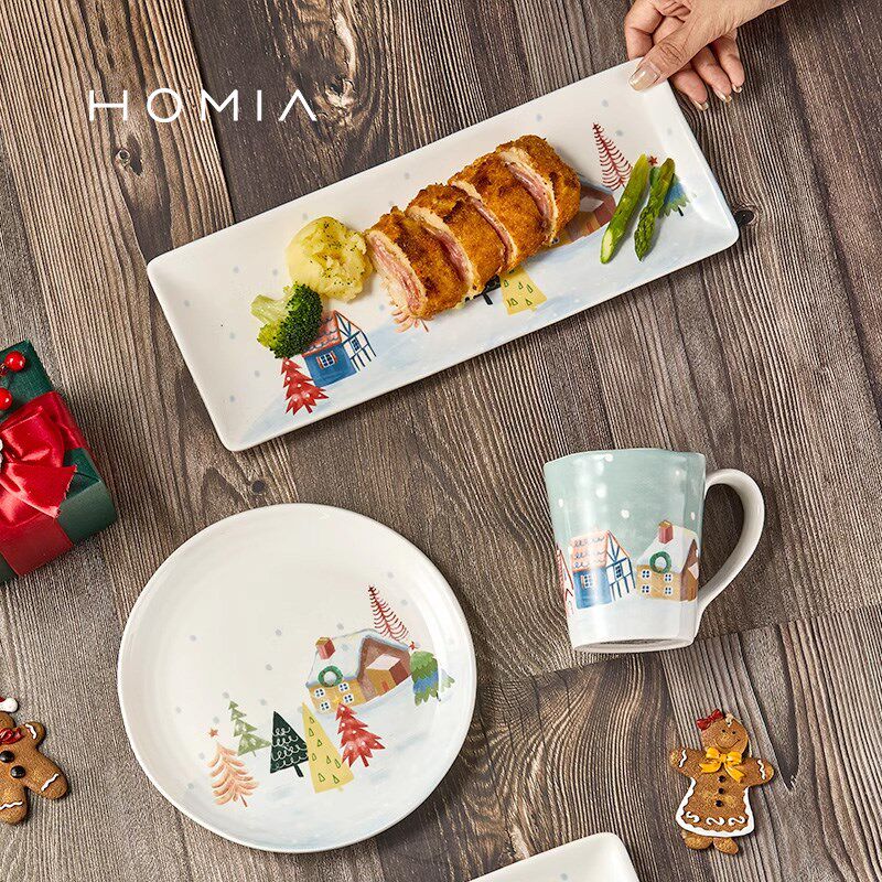 HOMIA北欧小镇圣诞出口釉下彩陶瓷餐具套装吃饭面碗碟菜盘子汤碗