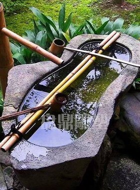 日式庭院流水景观摆件石槽水钵养花石钵户外园林竹子滴水缸青石盆