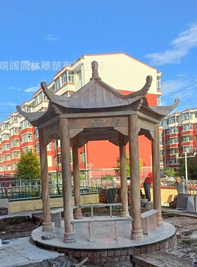 园林公园双层四角六角八角石凉亭花岗岩大型景观工程户外凉亭