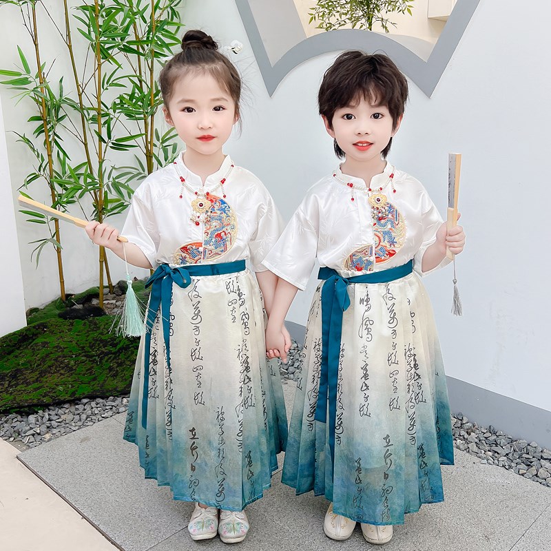 男童汉服中国风古装改良儿童马面裙古风夏装中式高端女童唐装套装图片