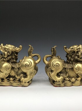 纯铜貔貅摆件一对元宝如意貔貅招财开业礼品客厅风水装饰金属摆设