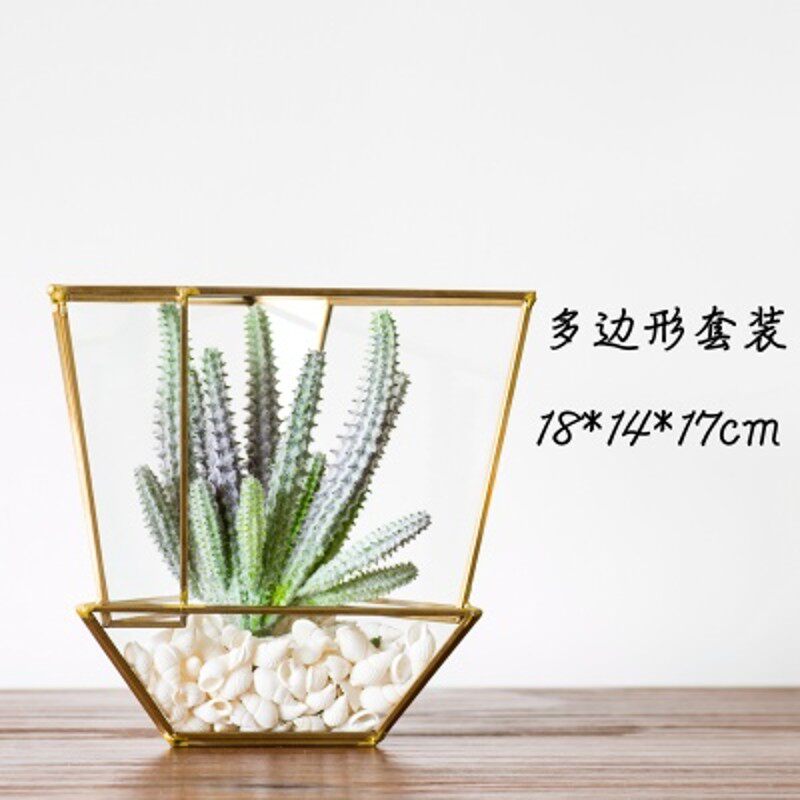 JK慕空间复古北欧简洁风格金边玻璃罩书房客厅摆件装饰多边形花房