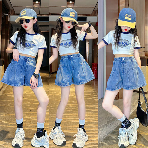 女童牛仔短裤套装2024新款女大童洋气时髦夏装一整套儿童夏季裤裙