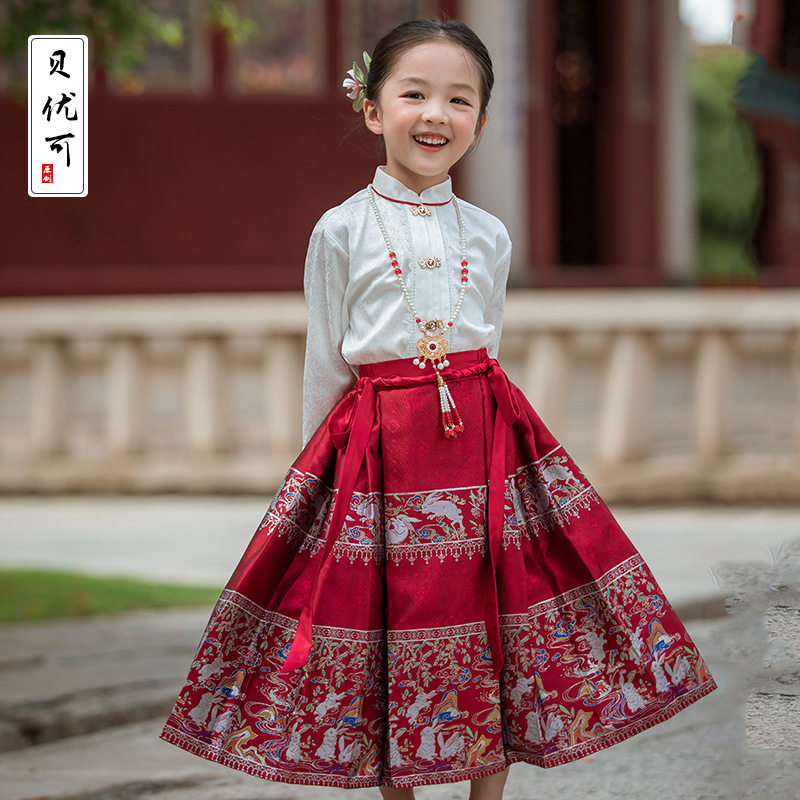 童装女童汉服中国风古风古装上衣半身裙高级马面裙儿童套装春装新图片