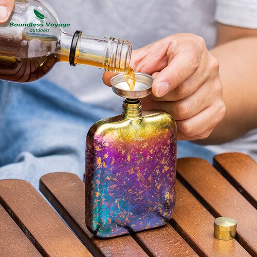 必唯纯钛户外酒壶露营便携v式酒具家用迷你白酒洋酒喝酒酒瓶随身