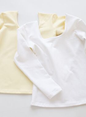 儿童u领打底女童打底衫大领口纯棉跳舞秋衣宝宝汉服内搭上衣白色