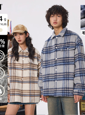 情侣格子毛呢外套男冬季短款高级感薄款羽绒服情侣装2024新款冬装