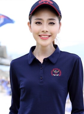 大码宽松长袖T恤女纯棉翻领刺绣打底衫妈妈带领子运动衫上衣工服T